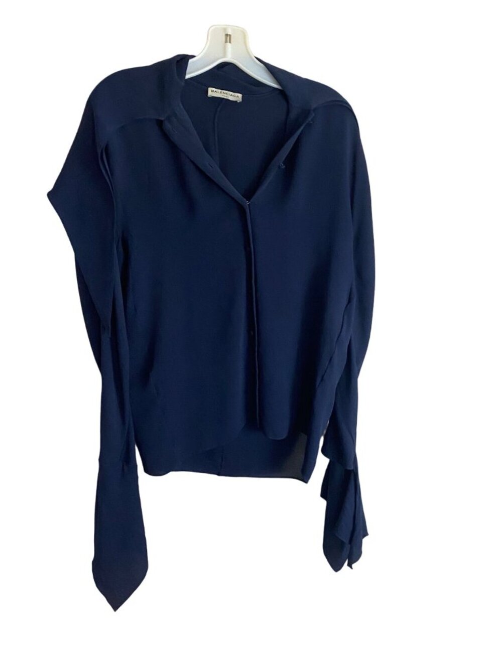 Balenciaga Women's Navy Blue 100% Silk Blouse - 34 (US 4) (Has Flaw)